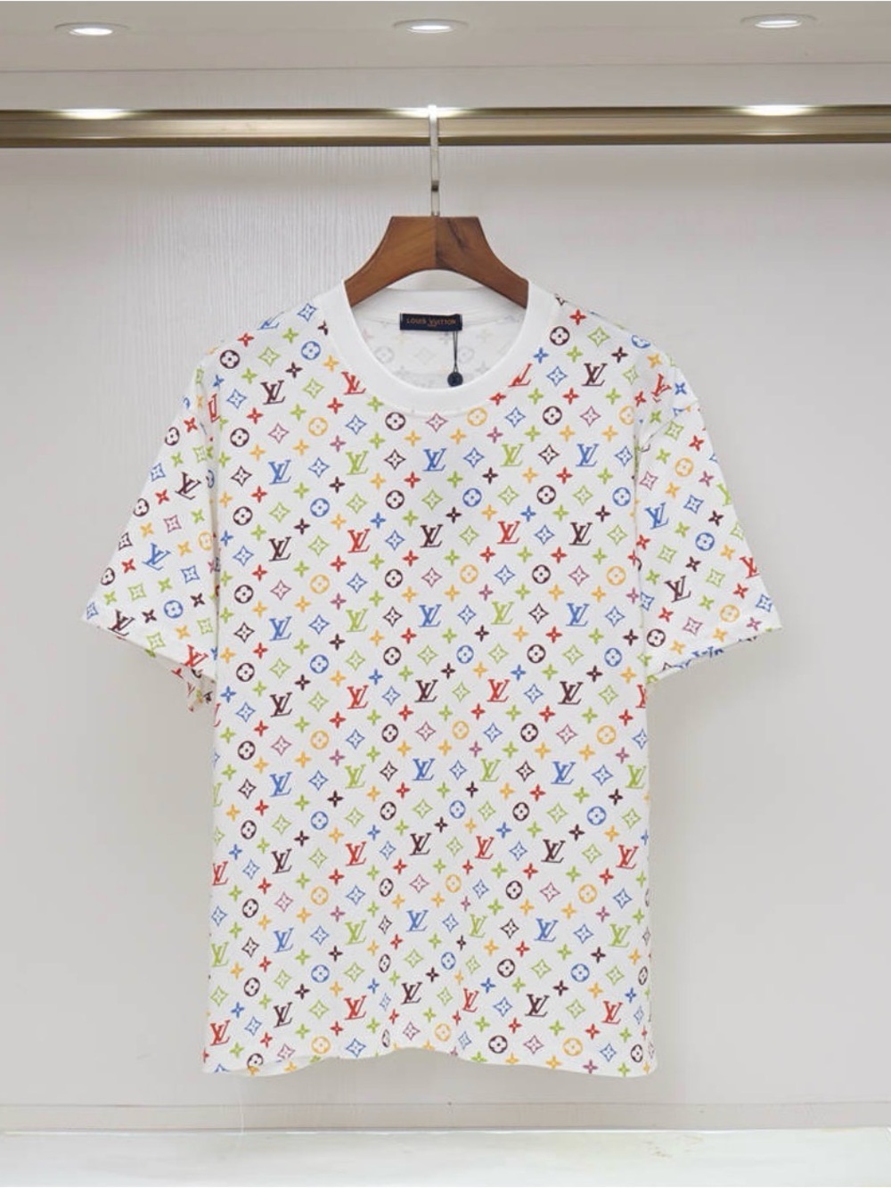 Louis Vuitton White Short Sleeve Tee with Multicolor Monogram